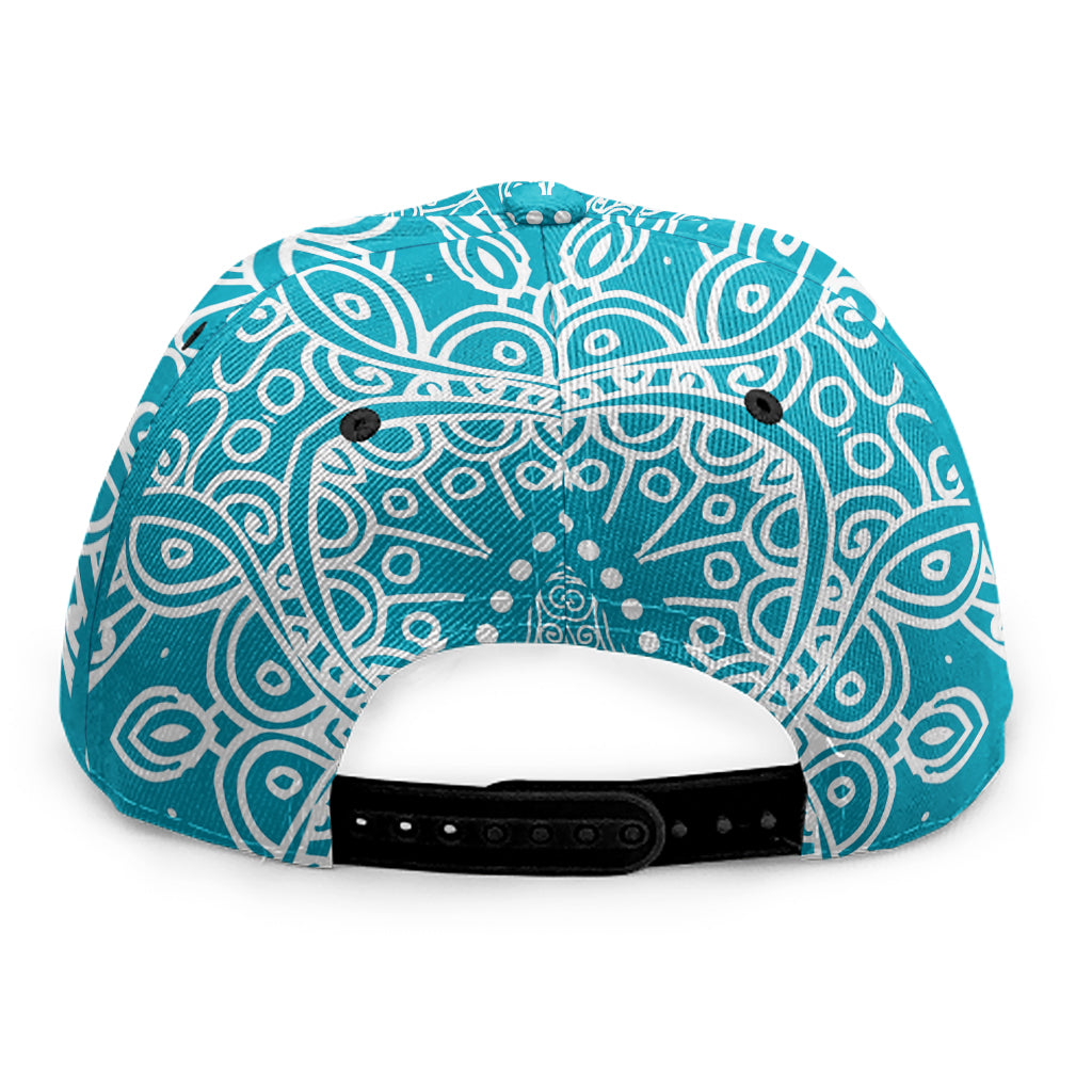 Teal And White Mandala Print Snapback Cap