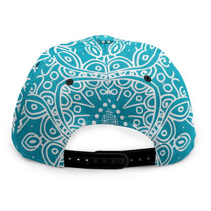 Teal And White Mandala Print Snapback Cap