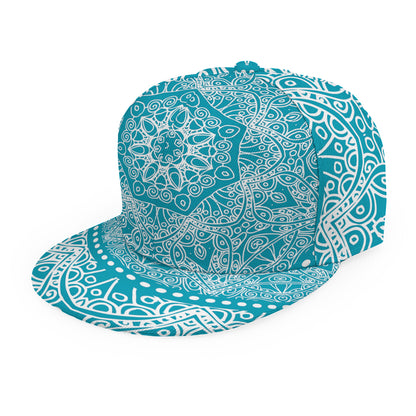 Teal And White Mandala Print Snapback Cap