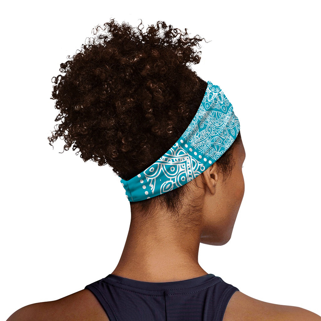 Teal And White Mandala Print Sports Headband