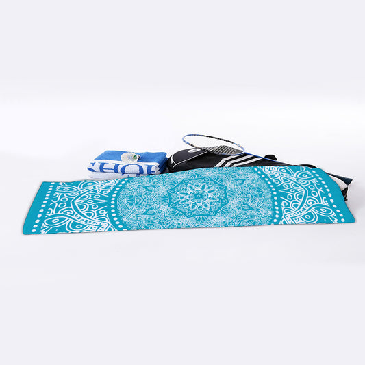 Teal And White Mandala Print Sports Towel