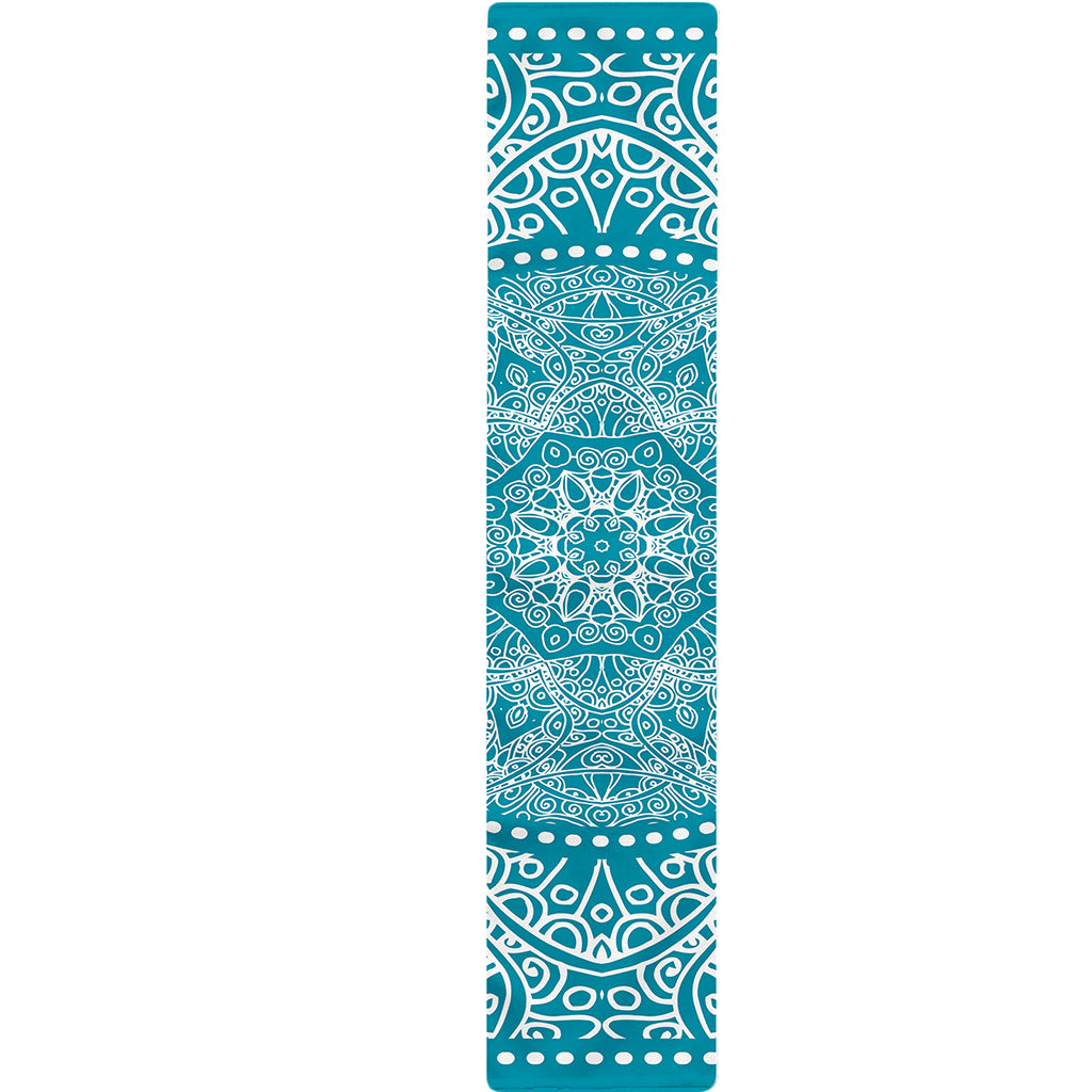 Teal And White Mandala Print Table Runner