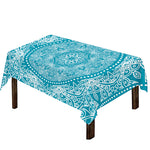 Teal And White Mandala Print Tablecloth