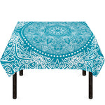 Teal And White Mandala Print Tablecloth