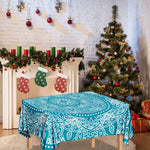 Teal And White Mandala Print Tablecloth