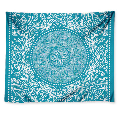 Teal And White Mandala Print Tapestry