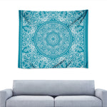 Teal And White Mandala Print Tapestry