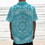Teal And White Mandala Print Textured Short Sleeve Shirt