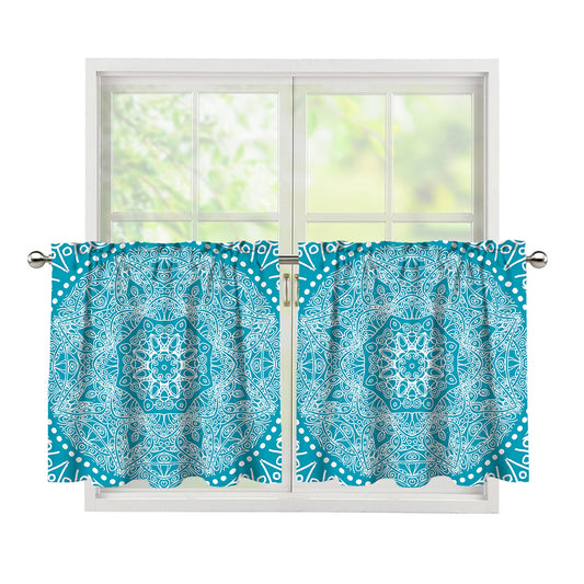 Teal And White Mandala Print Tier Curtains