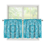 Teal And White Mandala Print Tier Curtains