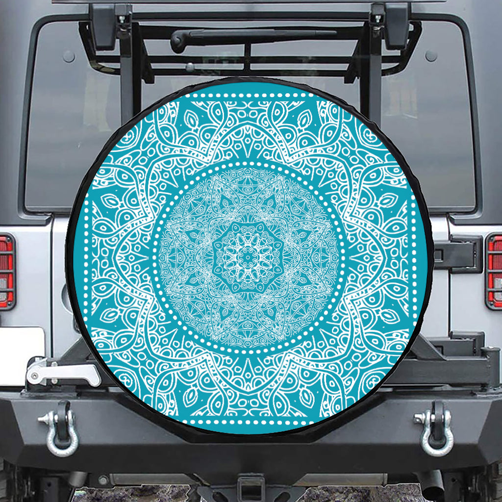 Teal And White Mandala Print Tire Cover