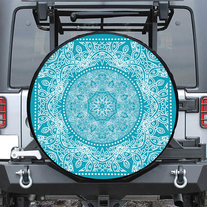 Teal And White Mandala Print Tire Cover