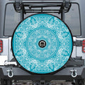 Teal And White Mandala Print Tire Cover With Camera Hole