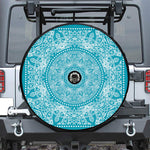Teal And White Mandala Print Tire Cover With Camera Hole