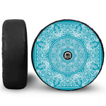 Teal And White Mandala Print Tire Cover With Camera Hole