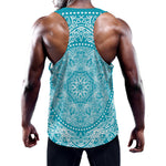 Teal And White Mandala Print Training Tank Top