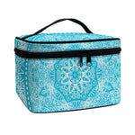 Teal And White Mandala Print Travel Makeup Bag