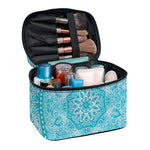 Teal And White Mandala Print Travel Makeup Bag