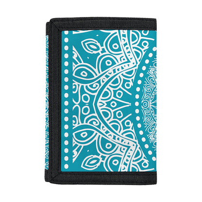 Teal And White Mandala Print Trifold Wallet