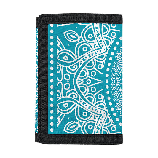 Teal And White Mandala Print Trifold Wallet