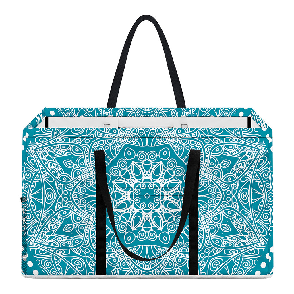 Teal And White Mandala Print Utility Tote Bag