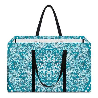 Teal And White Mandala Print Utility Tote Bag