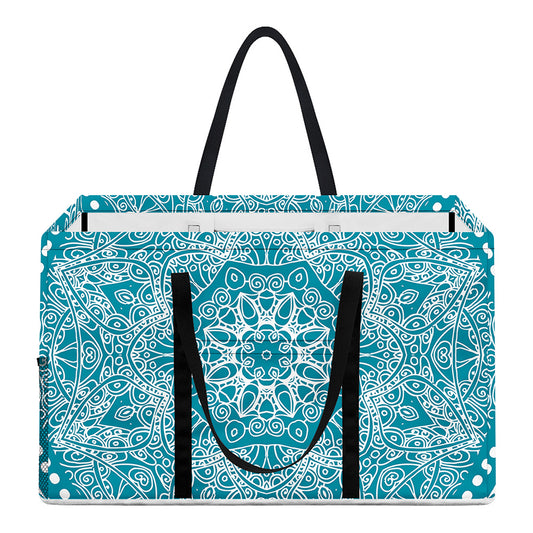 Teal And White Mandala Print Utility Tote Bag