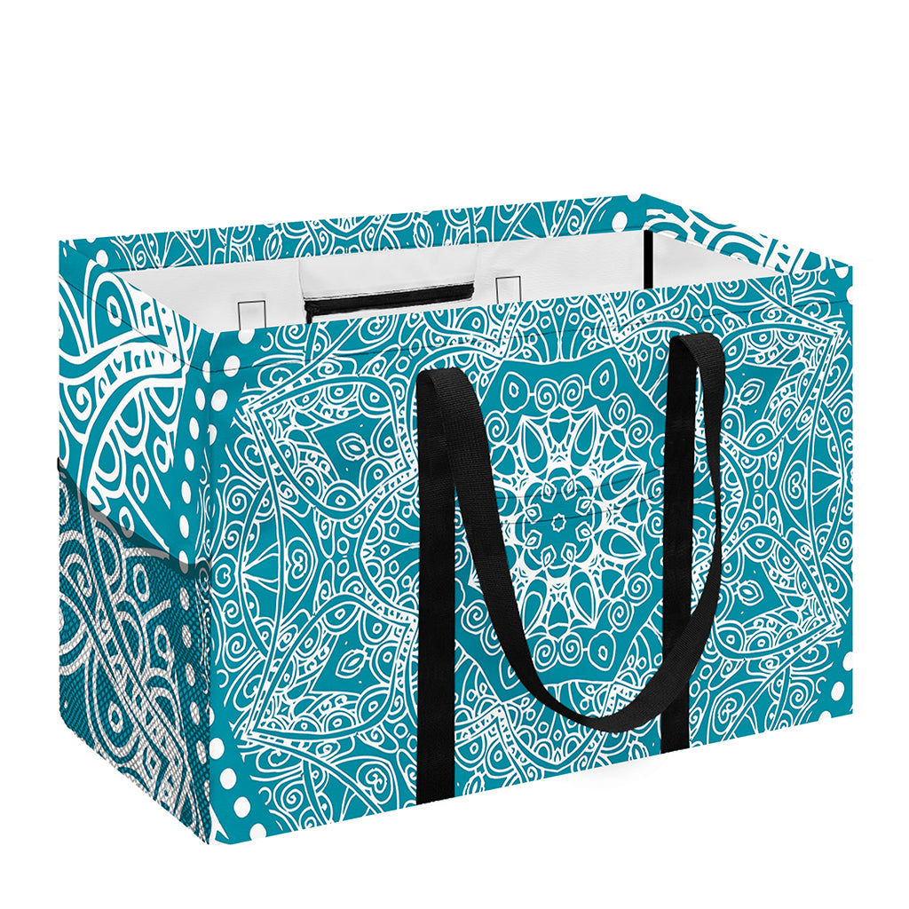 Teal And White Mandala Print Utility Tote Bag