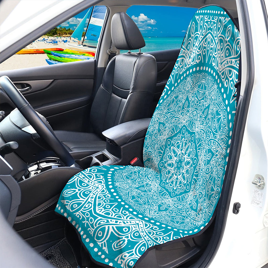 Teal And White Mandala Print Waterproof Car Seat Cover