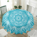 Teal And White Mandala Print Waterproof Round Tablecloth