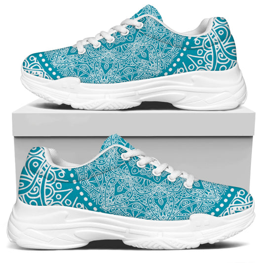 Teal And White Mandala Print White Chunky Shoes