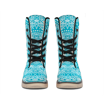 Teal And White Mandala Print Winter Boots