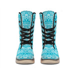 Teal And White Mandala Print Winter Boots