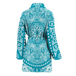 Teal And White Mandala Print Women's Bathrobe