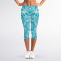 Teal And White Mandala Print Women's Capri Leggings