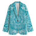 Teal And White Mandala Print Women's Cotton Blazer