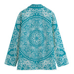 Teal And White Mandala Print Women's Cotton Blazer