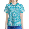 Teal And White Mandala Print Women's Polo Shirt