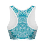 Teal And White Mandala Print Women's Sports Bra