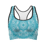 Teal And White Mandala Print Women's Sports Bra