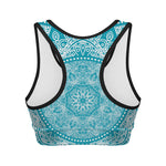 Teal And White Mandala Print Women's Sports Bra