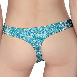 Teal And White Mandala Print Women's Thong