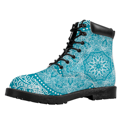 Teal And White Mandala Print Work Boots