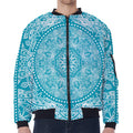 Teal And White Mandala Print Zip Sleeve Bomber Jacket