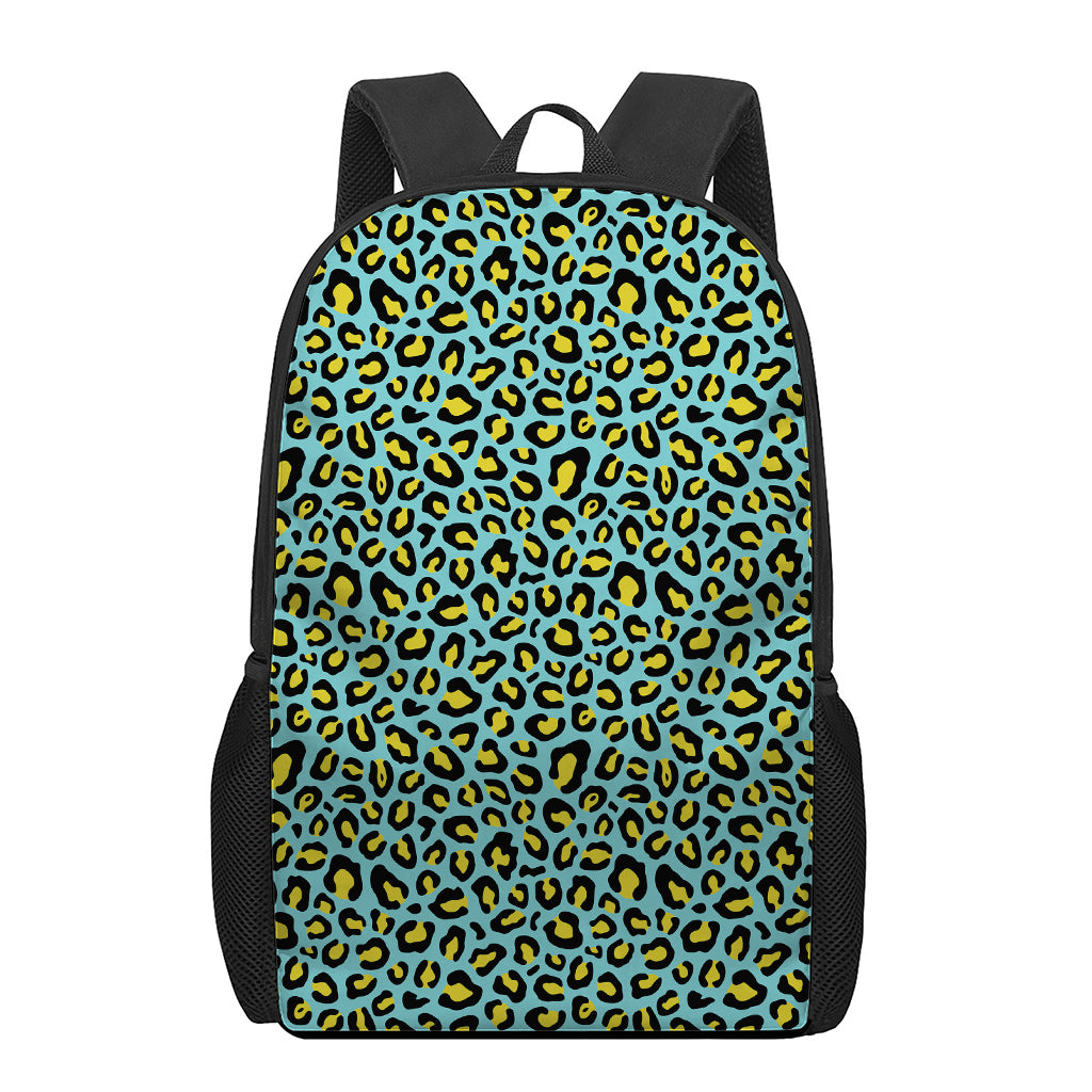 Teal And Yellow Leopard Pattern Print 17 Inch Backpack
