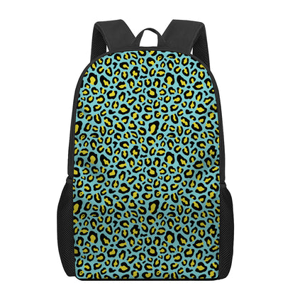 Teal And Yellow Leopard Pattern Print 17 Inch Backpack