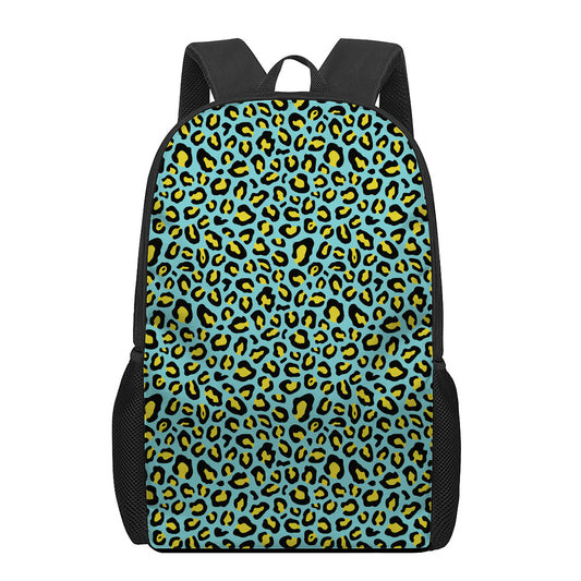 Teal And Yellow Leopard Pattern Print 17 Inch Backpack