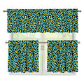 Teal And Yellow Leopard Pattern Print 3 Piece Kitchen Curtains