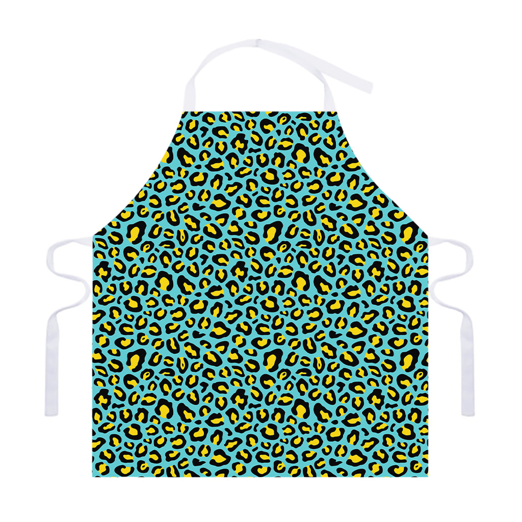 Teal And Yellow Leopard Pattern Print Adjustable Apron
