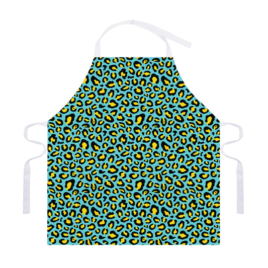 Teal And Yellow Leopard Pattern Print Adjustable Apron